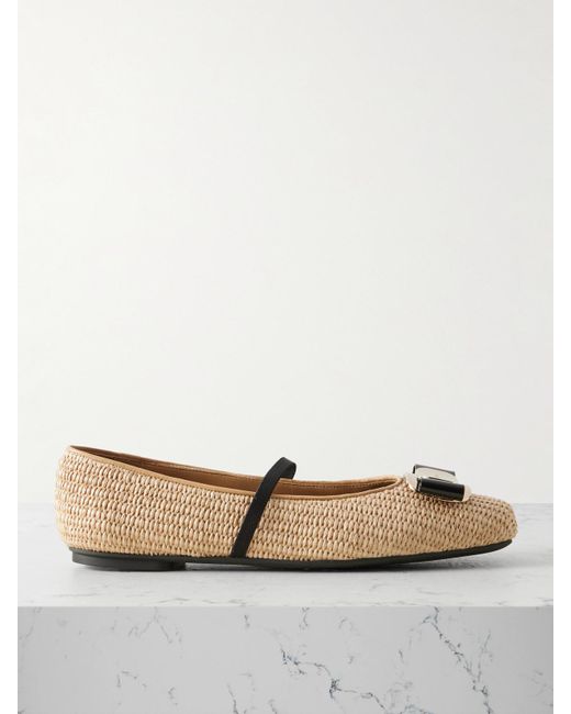 Ferragamo Natural New Vara Flache Schuhe Aus Raffiabast Mit Verzierungen