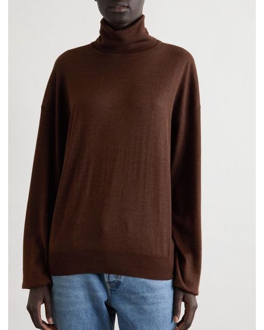 Saint Laurent Brown Rollkragenpullover Aus Einer Mischung Aus Wolle, Kaschmir Und Seide