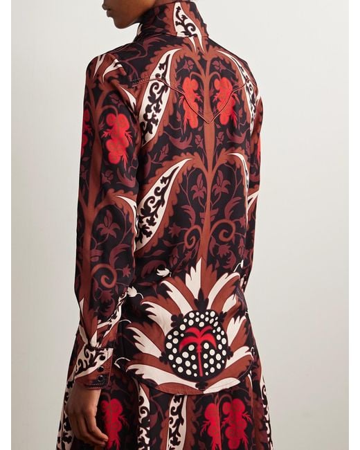 Johanna Ortiz Red Hacia Puerto Tie-Neck Printed Recycled-Twill Shirt