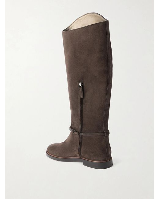 Brunello Cucinelli Brown Embellished Suede Boots