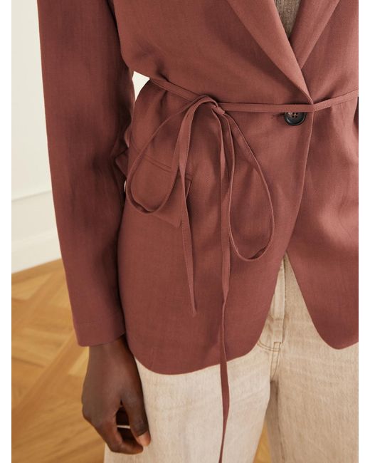 Brunello Cucinelli Pink Embellished Belted Twill Wrap Jacket