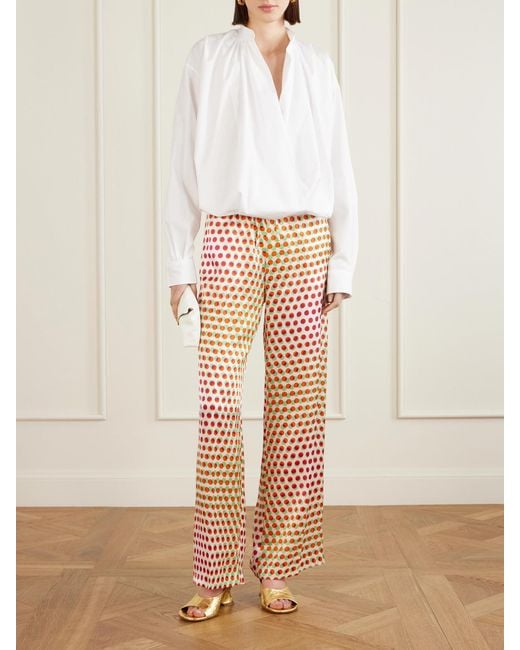 Dries Van Noten White Printed Silk-Satin Wide-Leg Pants