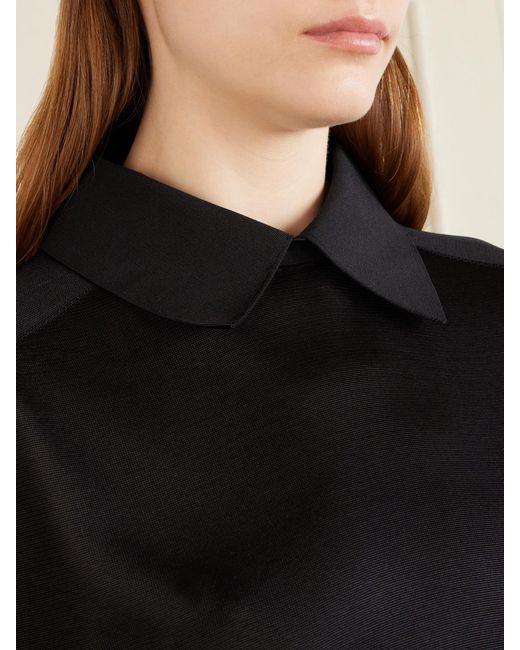 Khaite Black Alexa Silk-Knitted Polo Sweater