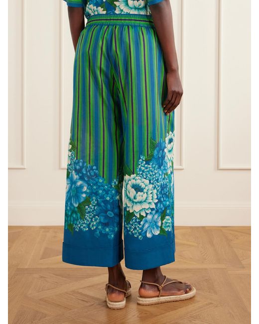 ALÉMAIS Blue Margo Printed Organic Cotton-Voile Wide-Leg Pants