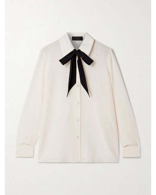 Nili Lotan Natural Hanford Pussy-Bow Two-Tone Silk Crepe De Chine Blouse