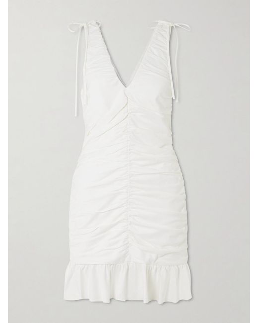 Kika Vargas White Kath Ruched Twill Mini Dress