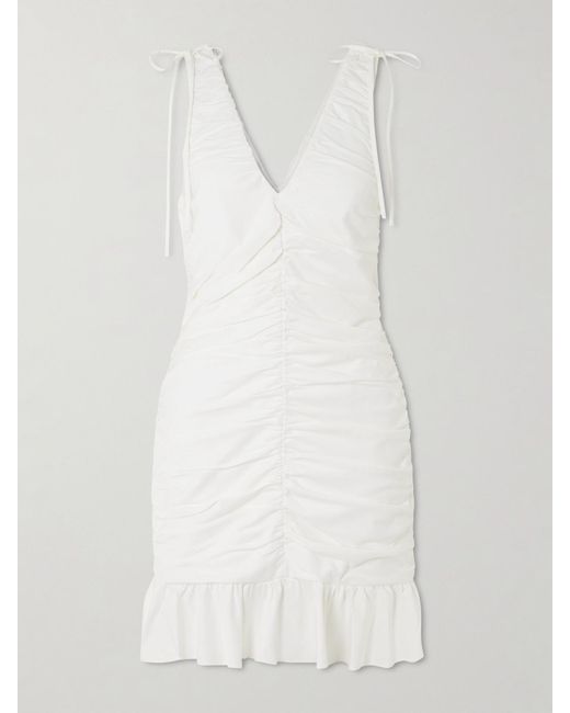 Kika Vargas White Kath Ruched Twill Mini Dress