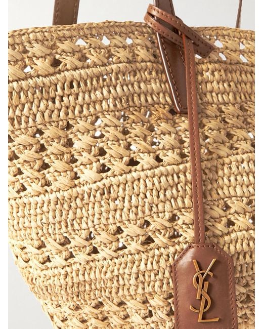 Saint Laurent Natural Panier Small Leather-Trimmed Raffia Tote