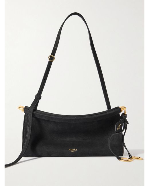 Alaïa Black Click E/W Kleine Schultertasche Aus Strukturiertem Nubukleder