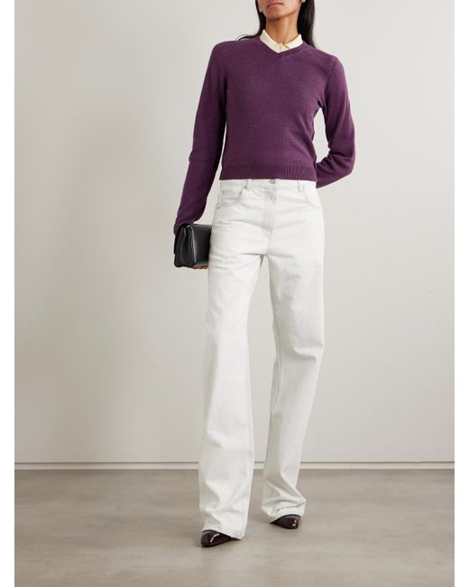 Calvin Klein Purple Celia Cropped Linen, Cashmere And Cotton-Blend Sweater