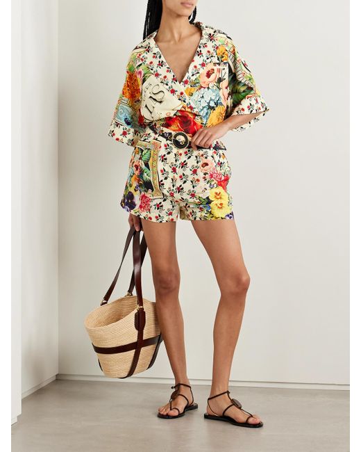 Camilla Multicolor Shorts Aus Einer Bedruckten Leinen-Seidenmischung Mit Gürtel