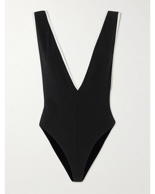 Lisa Marie Fernandez Black Net Sustain Zweifarbiger Badeanzug Aus Stretch-Crêpe