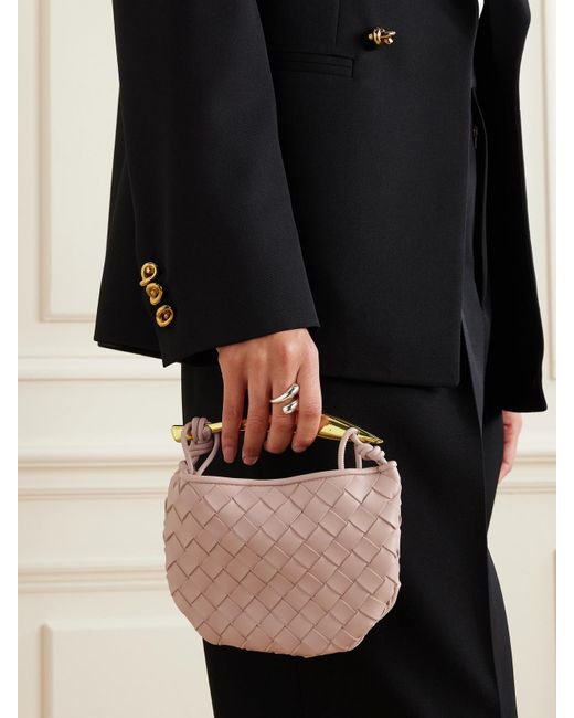Bottega Veneta Pink Sardine Mini Intrecciato Leather Shoulder Bag