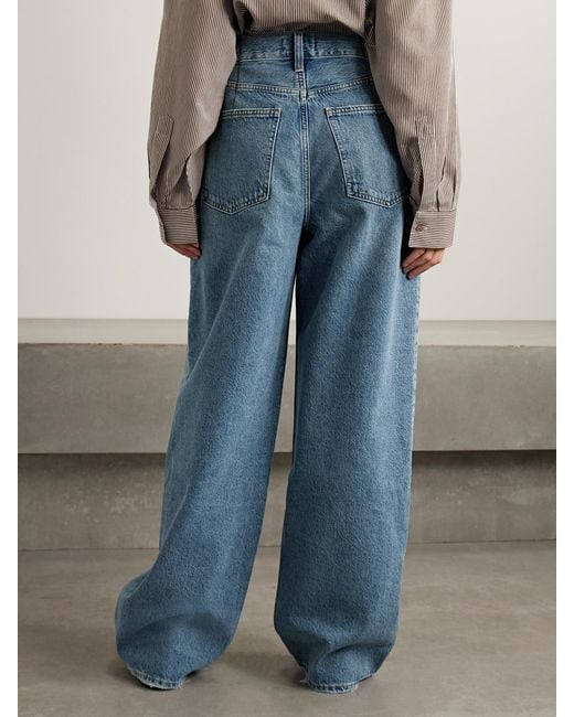 Agolde Blue Franka Pleated High-Rise Wide-Leg Jeans