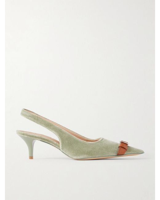 J.W. Anderson Natural Buckle-Embellished Leather-Trimmed Velvet Slingback Pumps