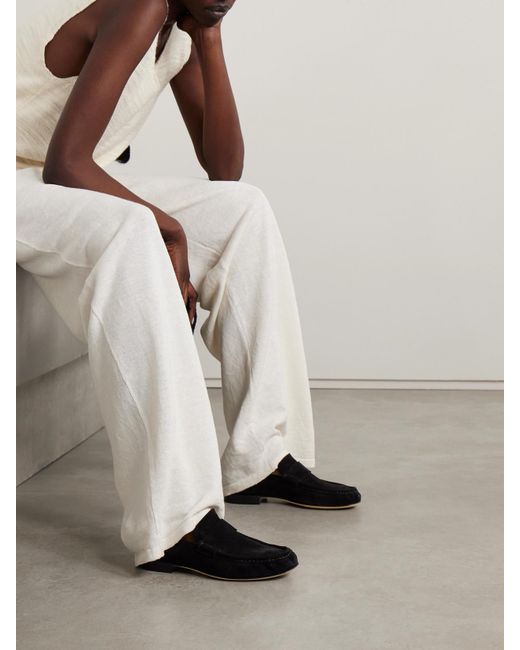 The Row Black Suede Loafers