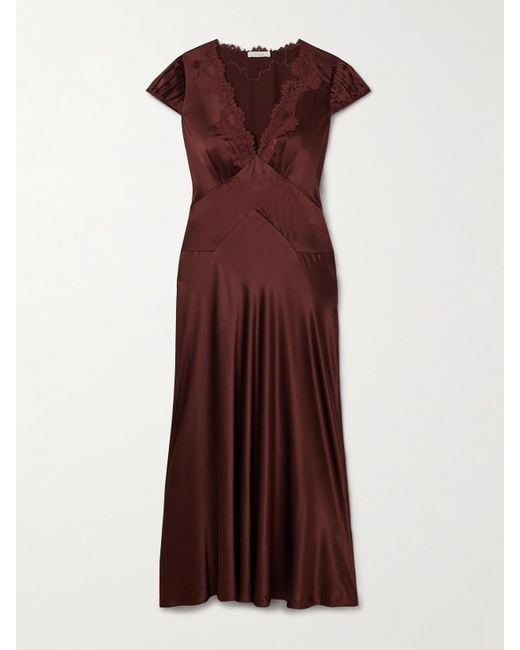 Doen Purple Coraline Maxikleid Aus Seidensatin Mit Schnurgebundenen Spitzenbesätzen