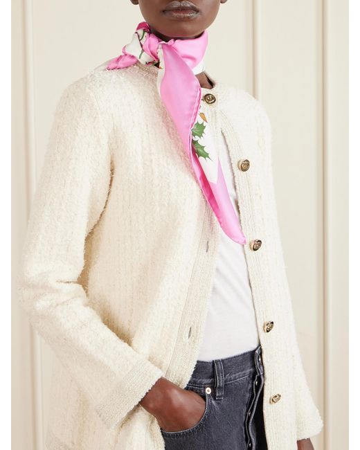 Gucci Gray Flora Printed Silk-Twill Scarf