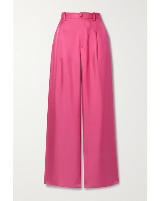 LAPOINTE Pleated Satin-twill Wide-leg Pants in Pink | Lyst