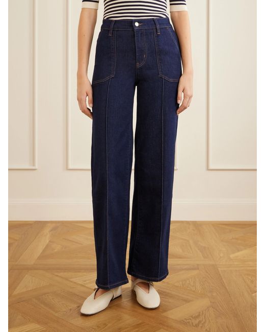 FRAME Blue Le Slim Palazzo Pintuck Pocket High-Rise Wide-Leg Jeans