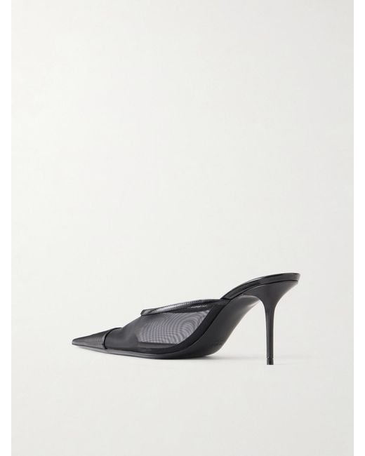 Saint Laurent White Renée Cassandre-Embroidered Patent Leather-Trimmed Mesh Mules