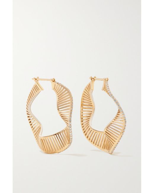 L'Atelier Nawbar Natural Twisted Waves 18-Karat, Enamel And Diamond Hoop Earrings