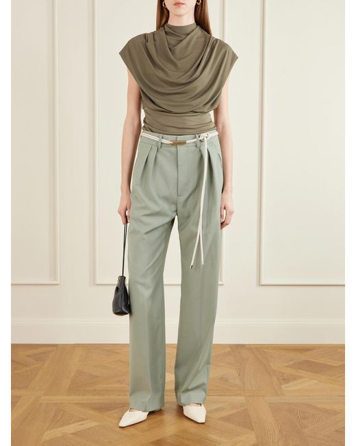 Kallmeyer Green Aiden Pleated Grain De Poudre Straight-Leg Pants