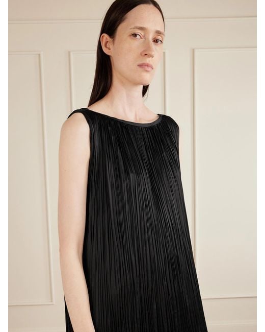 Aflalo Black Celestia Plissé-Satin Maxi Dress