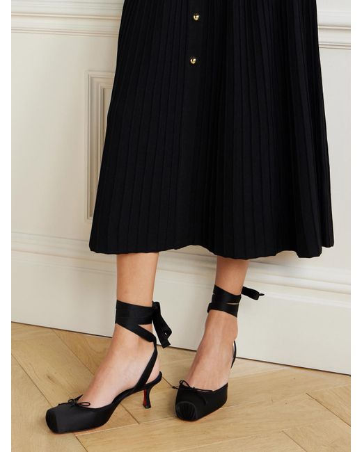 Christian Louboutin Black Cassia 55 Bow-Detailed Grosgrain-Trimmed Satin Pumps