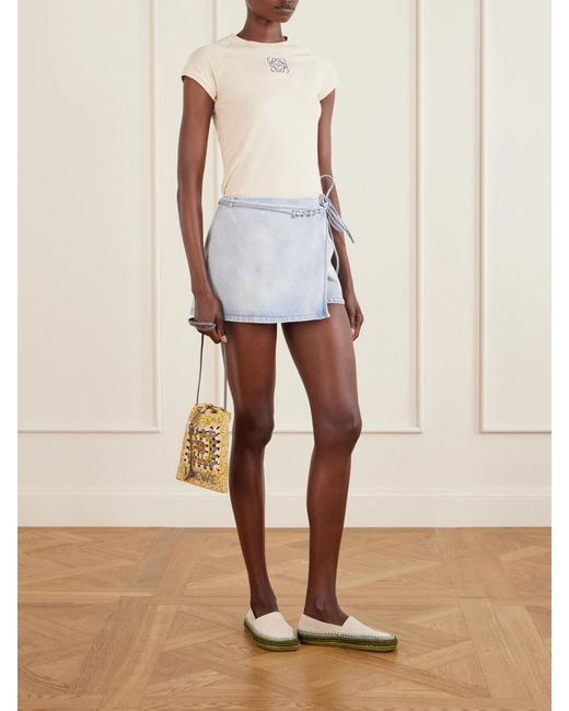 Loewe Metallic Paula's Ibiza Leather-Trimmed Crocheted Raffia Bucket Bag