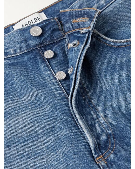 Agolde Blue Luna Frayed High-Rise Barrel-Leg Jeans