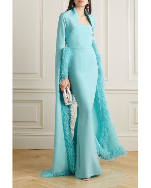 Safiyaa Amari And Soshin Cropped Feather-trimmed Crepe Jacket And Gown ...
