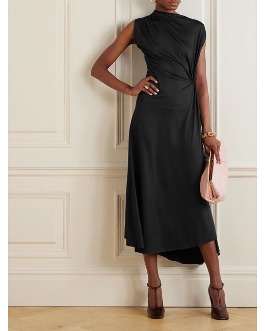 Victoria Beckham Black Asymmetric Draped Crepe Midi Dress