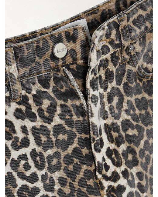 Ganni Multicolor Leopard-Print High-Rise Tapered Jeans