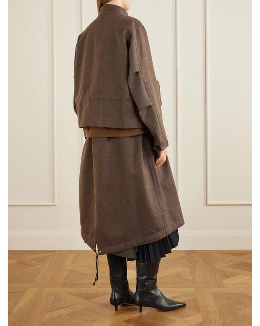 Sacai Brown Shell-Trimmed Wool-Flannel Coat