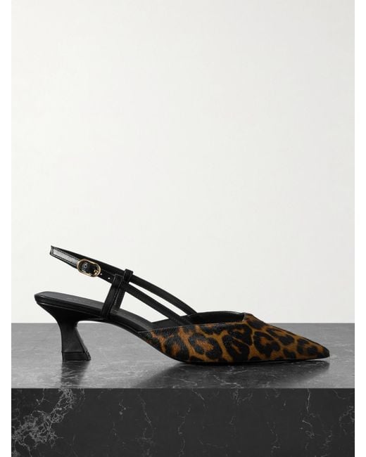 Stuart Weitzman Black Vinnie Slingback-Pumps Aus Kalbshaar Mit Leopardenprint Und Lederbesätzen