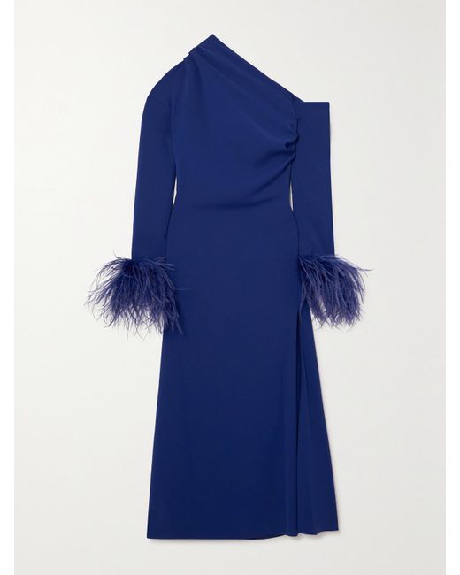 Robe Midi Asymétrique En Crêpe À Plumes Adelaide 16Arlington en coloris Blue