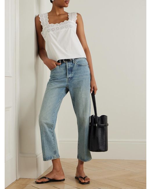 FRAME Blue The Vertical Crop High-Rise Straight-Leg Jeans