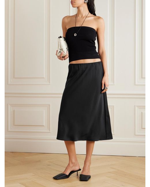 Lisa Yang Black Midirock Aus Satin Aus Einer Seidenmischung