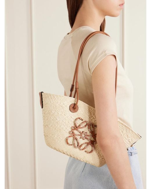 Loewe Natural Paula's Ibiza Anagram Basket Leather-Trimmed Raffia Shoulder Bag