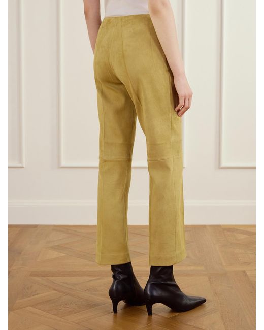 Stouls Yellow Georgette Straight-Leg Suede Pants
