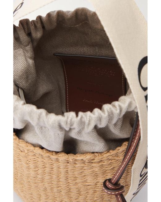 Chloé Natural Woody Small Leather-Trimmed Raffia Basket Bag
