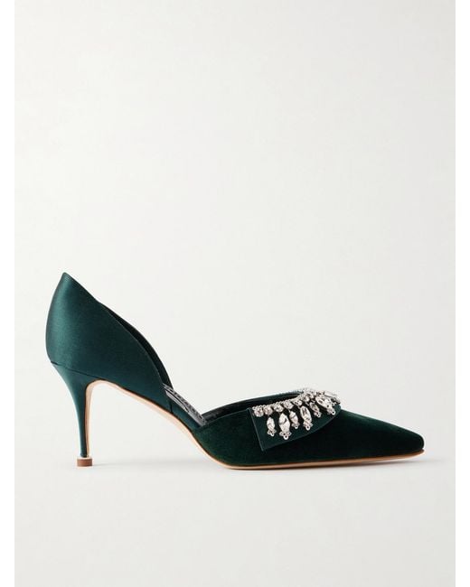 Manolo Blahnik Black Tulidor 70 Crystal-Embellished Velvet Pumps