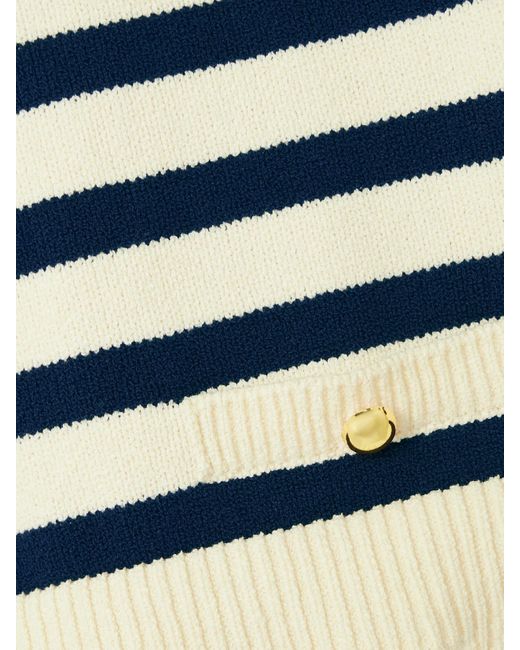 FRAME Blue The Harbor Button-Embellished Striped Cotton-Blend Vest