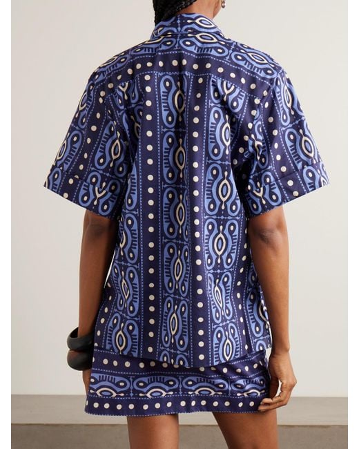 Johanna Ortiz Blue Salty Promises Printed Cotton Shirt