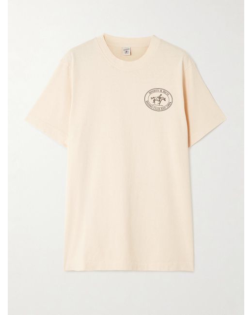Sporty & Rich Natural Riding Club Printed Cotton-Jersey T-Shirt