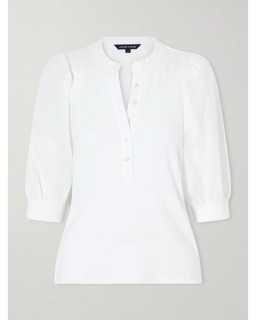 Veronica Beard White Coralee Poplin And Ribbed Stretch-Pima Cotton-Jersey Top