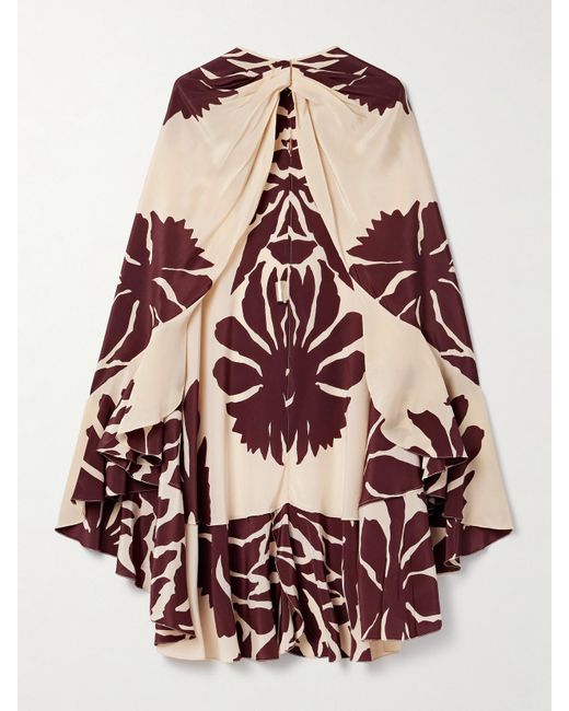 Johanna Ortiz Orange Aromatic Garden Ruffled Printed Silk Crepe De Chine Cape
