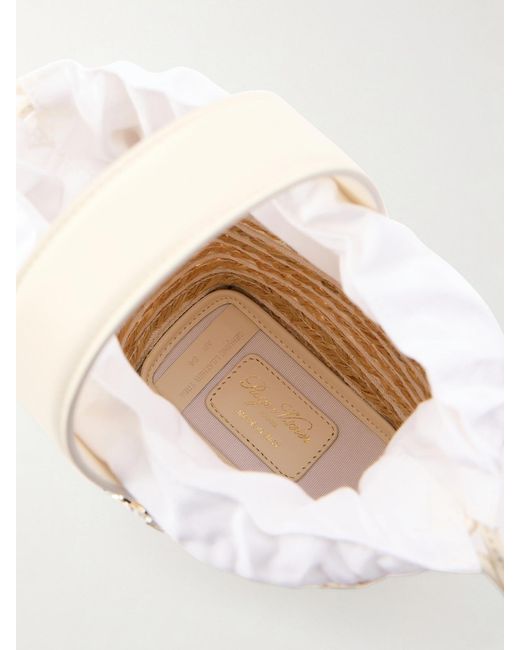 Roger Vivier Natural Viv' Skate Embellished Leather-Trimmed Striped Woven Raffia Clutch