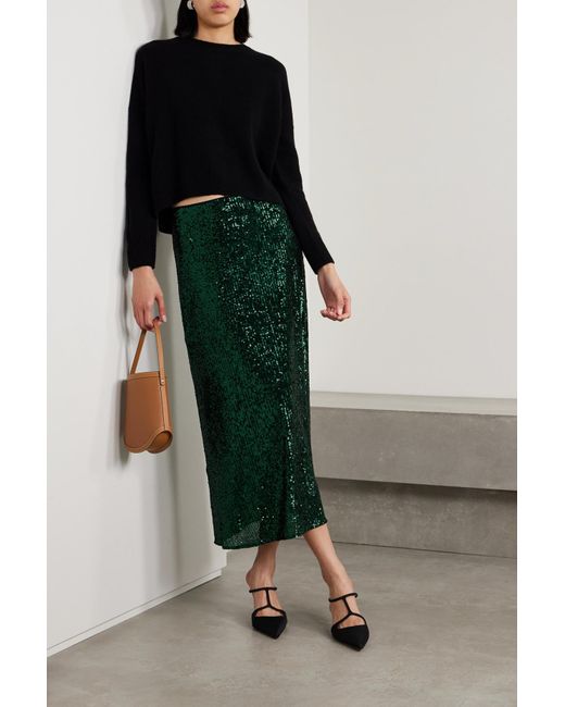 Cefinn Scarlett Sequined Tulle Midi Skirt in Green | Lyst